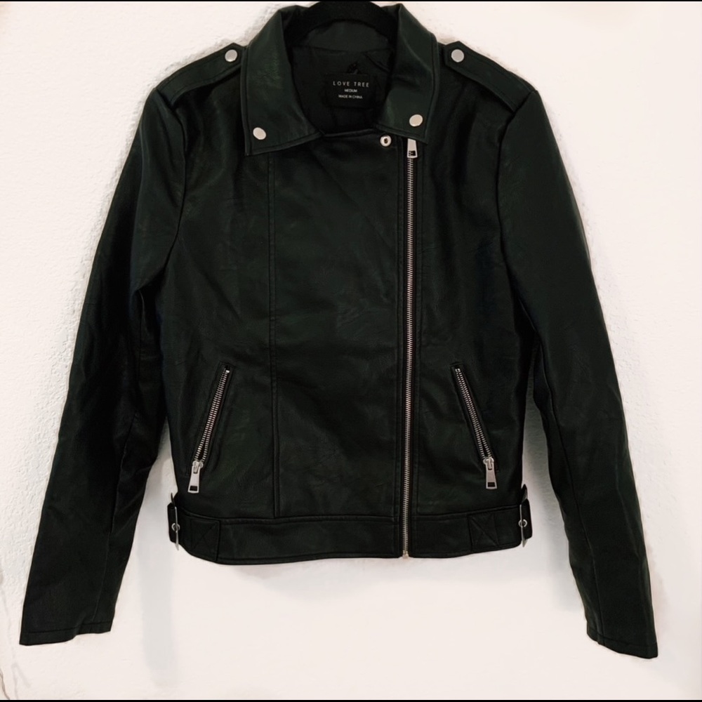 love tree black faux leather jacket